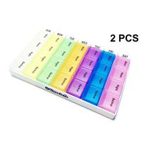 Comicfs Weekly Pill Box - Larger Weekly 7 Day 28 Compartment Pill Organizer Deep White Tray with Comicfs Cleaning Cloth, Pack of 2 (28 Compartment-White)