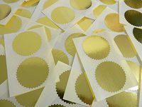 Minilabel 42mm Serrated Edge , Certificate Wafer Company Seal Labels , Stickers For Embossing , Awards & Rewards Shiny Gold