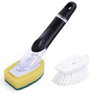 Ostrichy Dish Scrub Brush, Dishwashing Brush with Soap Dispenser, Dish Soap Scrubber for Kitchen Sink Cleaning Brush, Soap Dish Brush with 1 Sponges Head and 1 Nylon Dish Brush Head Replacement