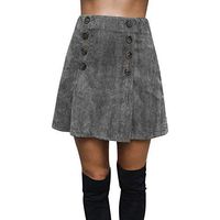 Theoylos Women's Skirt Double-Breasted Corduroy Mini Dress Ladies High Waist Sexy Mini Skirt Fashion Solid Color Skirt Gray