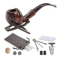 Tobacco Smoking Pipe Set, Deepened & Windproof Wooden Pipe with Leather Tobacco Pouch, Wood Stand and Smoking Accessories