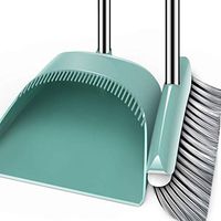 Long Handle Broom Set Dustpan With Extended Comb Teeth Compact Bristles Hangable For Indoor And Outdoor Hotel Kitchen Green