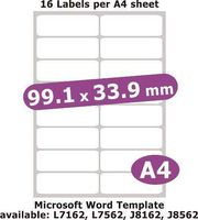 Minilabel 99 1X33 9mm , 80 Labels , Matt Paper , 5 A4 Sheets , Laser Copier Inkjet Stickers White