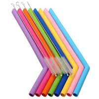 Fenleo Reusable Silicone Drinking Straws Extra Long Flexible Straws with Cleaning Brush