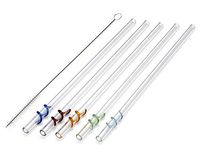 STRAWGRACE Handmade Glass Straws with Coloured Spirals, Straight - independently tested in DE - Set of 5 with 2 Cleaning Brushes - Glass Drinking Straws, Ideal for Cocktail, Smoothie etc, 23 cm x 8 mm