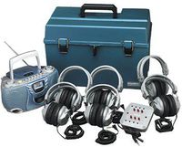Hamilton Buhl 6 Person Listening Center with Bluetooth Cassette/CD/FM Boombox and Deluxe Over-Ear Headphones