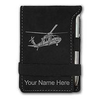 Mini Notepad, Military Helicopter 1, Personalized Engraving Included (Black with Silver)