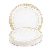 Elegant Disposable Plastic Dessert Plates 120 Pcs - 7.5" Heavy Duty Fancy White with Pink & Gold Appetizer Plates - Bulk Reusable Salad Cake Party Plates For Wedding, Easter, Birthday & All Occasions