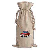 Car Truck Red Car Auto Cotton Canvas Wine Bag, Cotton Drawstring Wine Pouch