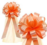 Peach Wedding Pull Bows with Tulle Tails - 8" Wide, Set of 6, Easter, Spring, Summer, Wedding, Birthday, Decoration