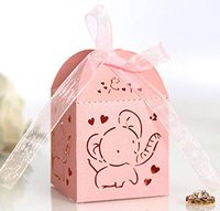 50pcs Hollow Out Elephant Pattern Candy Boxes Gift Bags Baby Shower Wedding Favors (Pink)