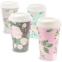 Juvale 48 Pack Vintage Floral Paper Insulated Coffee Cups with Lids, 4 Designs, 16 Ounces