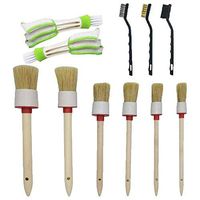 KingBra Natural Boar Hair Car Detail Brush Perfect for Wheels, Interior, Exterior, Leather, Including 6 pcs Boar Hair Brush and 2 pcs Automotive Air Conditioner Brush and 3 pcs Wire brushes