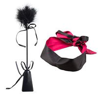 Satin Eye Shade Sleep Mask with Feather Tickler Whip Feather Tickler Spanking Slapper Love Flirting Toy for Adults Couples Lovers