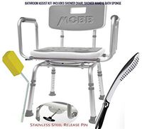 MOBB Healthcare Bathroom Safety Bundle: Premium Swivel Shower Chair Bath Bench w/Back, 360 Degree Swivel Seat & Locking Mechanism Plus Adjustable Shower Wand w/Extended Hose and Bath Sponge Bath Kit