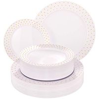 NERVURE Gold Plastic Plates - White with Gold Disposable Wedding Party Plastic Plates 96PCS Include 48PCS 10.25inch Dinner Plates ,48PCS 7.5inch Salad/Dessert Plates .