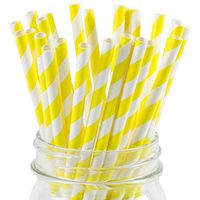 Paper Straws Yellow Striped Pattern - Eco Friendly Wedding Straws - Dozens of Designs & Perfect For Any Party! Frozen Dessert Supplies - 50 Count