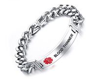PJ Jewelry Stainless Steel Blood THINNER Medical Awareness Alert Emergency ID Bracelet for Men