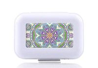 JWDCC Pill Box Case - Decorative Boxes - Pocket Medicine Tablet Holder Organizer Case Pill Box for Purse - Compact 8 Compartment (Geometric Purple Blue Teal Mandala)