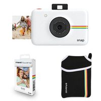 Polaroid Snap Instant Digital Camera (White) with ZINK Zero Ink Printing Technology w/ Polaroid 2x3 inch Premium ZINK Photo Paper (50 sheets) w/Polaroid Neoprene Pouch with Belt Loop for Snap Instant Camera, Black
