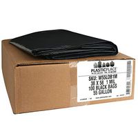 Plasticplace 55-60 Gallon Trash Bags │ 1.0 Mil │ Black Heavy Duty Garbage Can Liners │ 38” x 58” (100 Count)