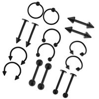 16pc 16G Piercing Bar Stainless Steel Barbell Ear Nose Lip Ring Belly Tongue Best Beauty Womans Jewerly Accessory Trendy Unique Creative | Color - Black