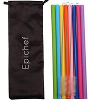 Epichef Reusable Straws Set of 8 Dark Blue Silicone Drinking Straws, Big & 10" Long Straight & Bendy Silicon Straw for 20oz 30oz Tumbler, with 4 Brushes & Carry Bag. BPA Free, Great for Smoothie, Yeti
