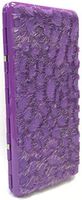 1 Eclipse Soft Furry Purple Leopard Cigarette Case with Mirror, Fits 120's Cigarettes, Can Hold 14 Cigarettes