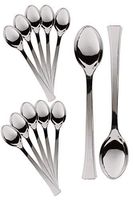 Exquisite Plastic Mini Spoons Premium Quality Silverware "Silver look alike" Heavy Duty Plastic Tasting Dessert Spoons - 100 Count