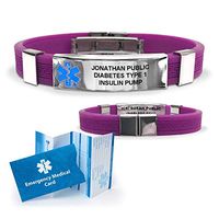 Silicone Designer Medical ID Bracelet (incl. 5 Lines of Custom Engraving). Choose Your Color! (Purple)