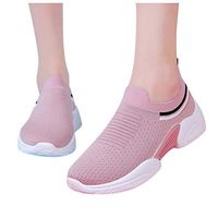 Veodhekai Women Flats Shoes Striped Breathable Run Sport Sneaker Casual Platform Wedges Shoes Students Pink