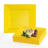 Elegant Disposable Plastic Dessert Plates 120 Pcs - Heavy Duty Fancy Square Yellow Salad Plates - 6.5" Reusable Appetizer Cake Plates Bulk Party Supplies For Wedding, Easter, Birthday & All Occasions