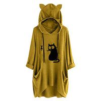 Women Casual Pullover Dress Long Sleeve Cat Hooded Tops Maxi Dresses Sweatshirt Coat Blouse with Pocket