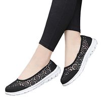 Neartime Women Casual Sneakers, 2018 Spring/Autumn Hollow Out Soft Shoes Mesh Fabric Flats Lace Running Shoes (US:5, Black)