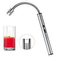 Candle Lighter, Electric Arc Lighter Upgraded USB Rechargeable with Battery Indicator 360° Long Flexible Neck Windproof Lighter for Candles Gas Stoves Camping BBQs Fireworks (silver)