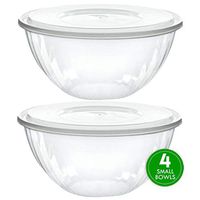 Plasticpro Disposable 48 Ounce Round Crystal Clear Plastic Serving Bowls With Lids, Party Snack or Salad Bowl, Chip Bowls, Snack Bowls, Candy Dish, Salad Container Pack of 4