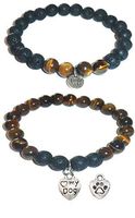 Hidden Hollow Beads Charm Tigers Eye and Black Lava Natural Stone Women's Yoga Beaded Stretch Bracelet Set. Comes in A Gift Box! (Love My Dog)