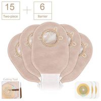 Carbou Ostomy Bags Drainable Pouches with Measure Card,Ostomy Supplies Clamp for Colostomy Ileostomy Stoma Care, Cut-to-Fit, FDA Approved (15pcs Bags+6pcs Barriers)