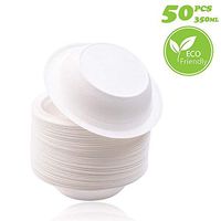 Compostable Biodegradable 12 Oz Disposable Bowls Sugarcane/Bagasse Bowls, Safe for Hot And Cold Foods, White,Eco-Friendly, 50 Pack