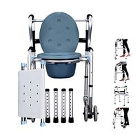 Wheel Walker Commode Chair Seat Bath Chair Walking Frame Lightweight Folding Walker 4 Wheel Adjustable Height Aluminum Roller