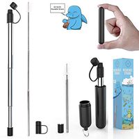 Reusable Stainless Steel Straws with Aluminum Keychain Case Cleaning Brush Silicone Tips :Collapsible Telescopic Portable Drinking Metal Straws (Black Urchins, Pack of 1)