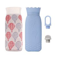 Hot Water Bottle, Iteryn Silicone Heating Bag Microwave Hand Warmer With Knit Cover - Warmer Pad For Hot Compress Cool Therapy, Gift for BirthHday Thanksgiving Christmas Valentine's Day - 17.6 OZ Blue