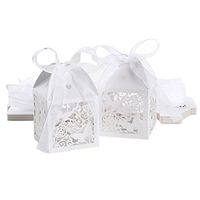 ROSENICE Wedding Favor Boxes Candy Gift Hollow Butterfly Style with Ribbons 50pcs (White)