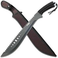 Jungle Master JM-031B Machete, Black Reverse Serrated Blade, Black Cord-Wrapped Handle, 21-Inch Overall
