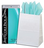 Flexicore Packaging White Kraft Paper Gift Bags & Aqua Gift Wrap Tissue Paper Size: 8 Inch X 4.75 Inch X 10.5 Inch | Count: 50 Bags | Color: Aqua