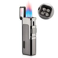 Butane Lighter, Torch Lighter Adjustable 4 Jet Flame Cigarette Cigar Lighter Refillable Butane Gas Lighter w/Punch Cutter
