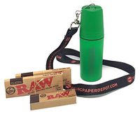 Bundle - 5 Items - RAW Natural 1 1/4 Rolling Papers (2 Packs), RAW Tips (1 Pack), Chrontainer Storage Container (Green) with Rolling Paper Depot Lanyard
