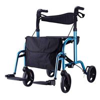 F&T Walker with Seat, Old Aluminum Four-Wheel Walking Frame Shopping Cart with Seat and Shopping Bag (Color : Blue)