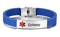 JF.JEWELRY Pre-Engraved Epilepsy Medical Alert ID Bracelet for Men Women Silicone Band Adjustable-Blue