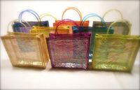 SINAMAY PARTY BAG/TOTE/GOODIE BAG WITH IRIDESCENT LINING & GEL HANDLES - NATURAL (PACK OF 10)